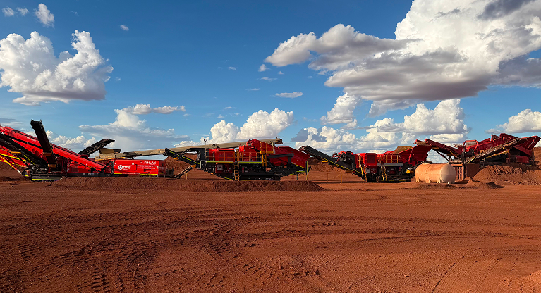 Mobile crushing and screening equipment at a mining site